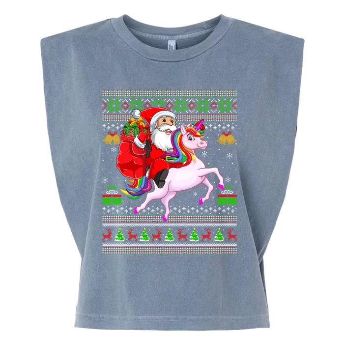 Funny Ugly Xmas Santa Riding Unicorn Christmas Gift Garment-Dyed Women's Muscle Tee