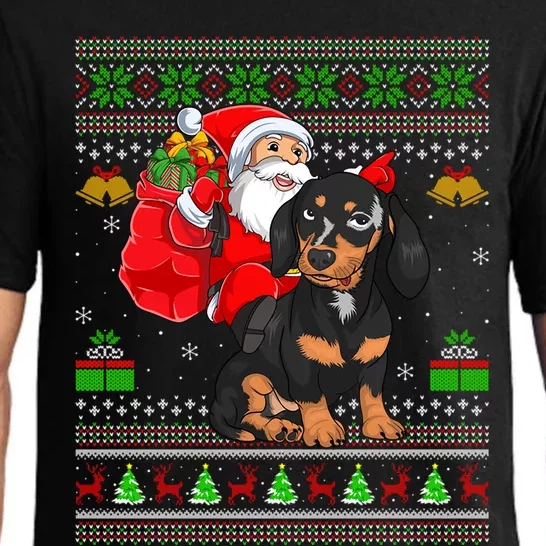 Funny Ugly Xmas Santa Riding Dachshund Dog Christmas Gift Pajama Set