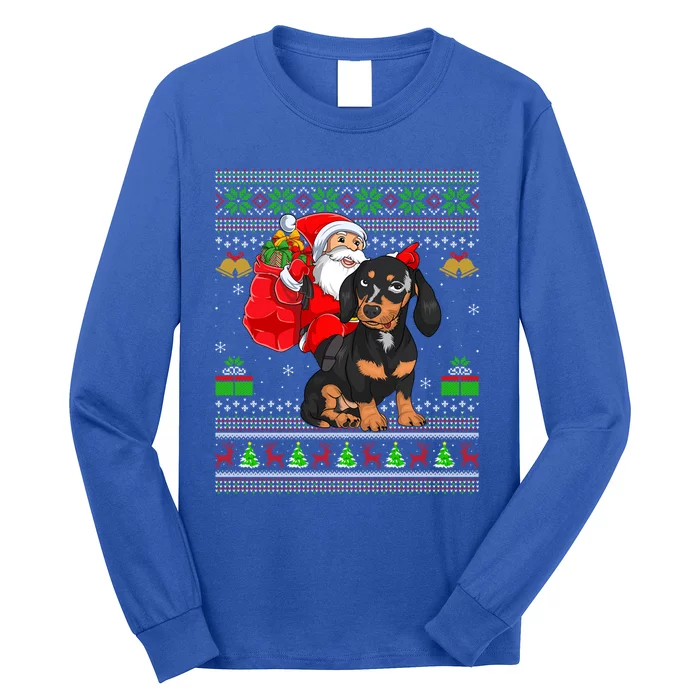 Funny Ugly Xmas Santa Riding Dachshund Dog Christmas Gift Long Sleeve Shirt