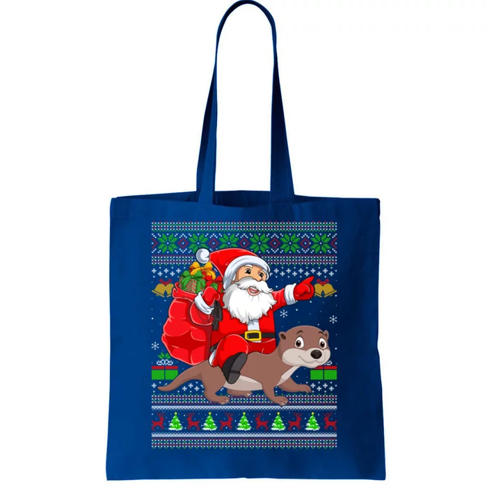 Funny Ugly Xmas Santa Riding Sea Otter Christmas Cool Gift Tote Bag