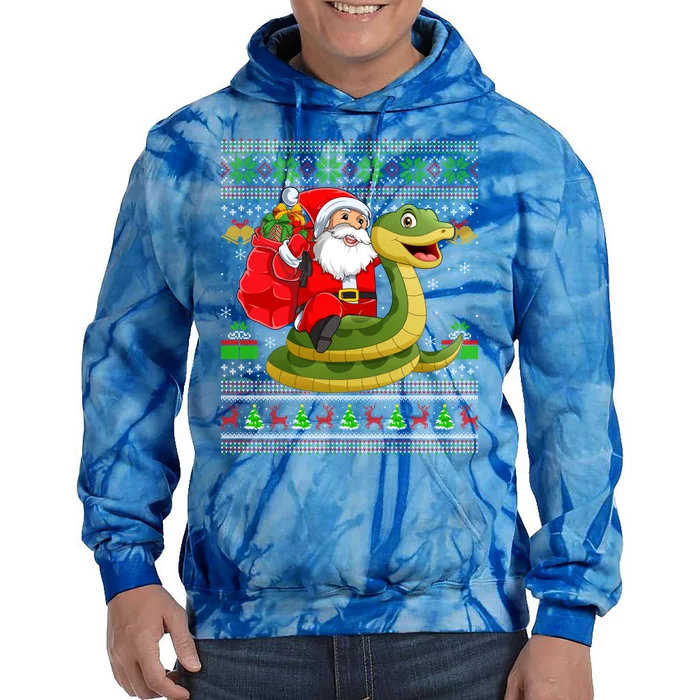 Funny Ugly Xmas Santa Riding Snake Christmas Gift Tie Dye Hoodie