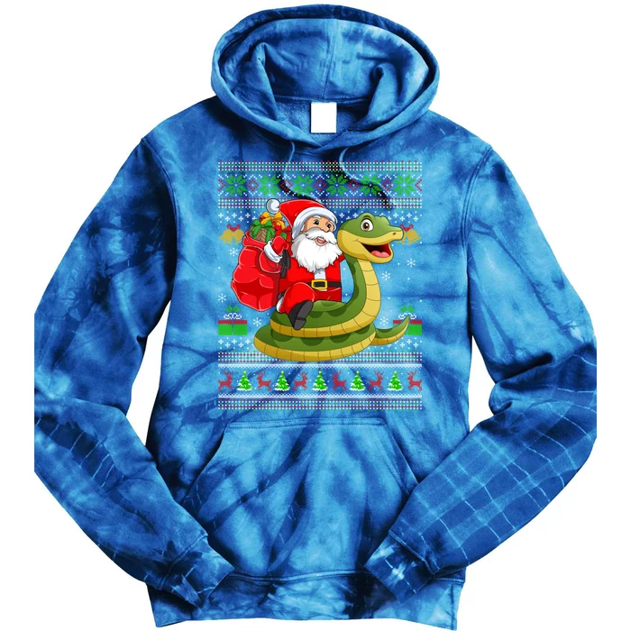 Funny Ugly Xmas Santa Riding Snake Christmas Gift Tie Dye Hoodie