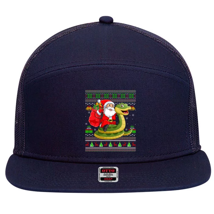 Funny Ugly Xmas Santa Riding Snake Christmas Gift 7 Panel Mesh Trucker Snapback Hat