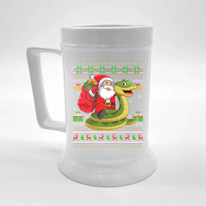 Funny Ugly Xmas Santa Riding Snake Christmas Gift Front & Back Beer Stein