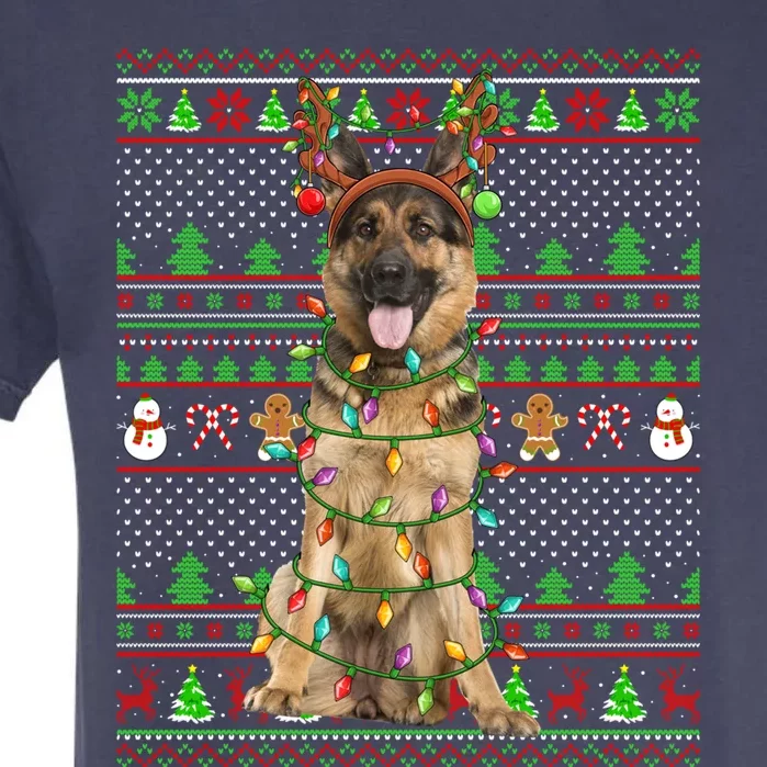 Funny Ugly Xmas Sweater Style Ger Shepherd Dog Christmas Gift Garment-Dyed Heavyweight T-Shirt