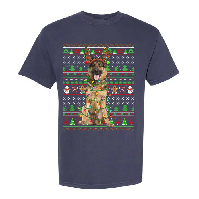 Funny Ugly Xmas Sweater Style Ger Shepherd Dog Christmas Gift Garment-Dyed Heavyweight T-Shirt