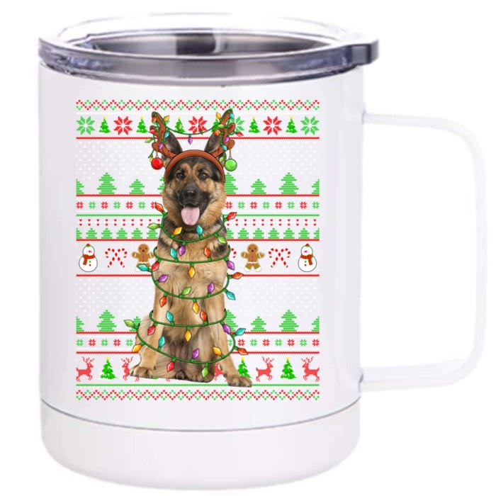 Funny Ugly Xmas Sweater Style Ger Shepherd Dog Christmas Gift Front & Back 12oz Stainless Steel Tumbler Cup