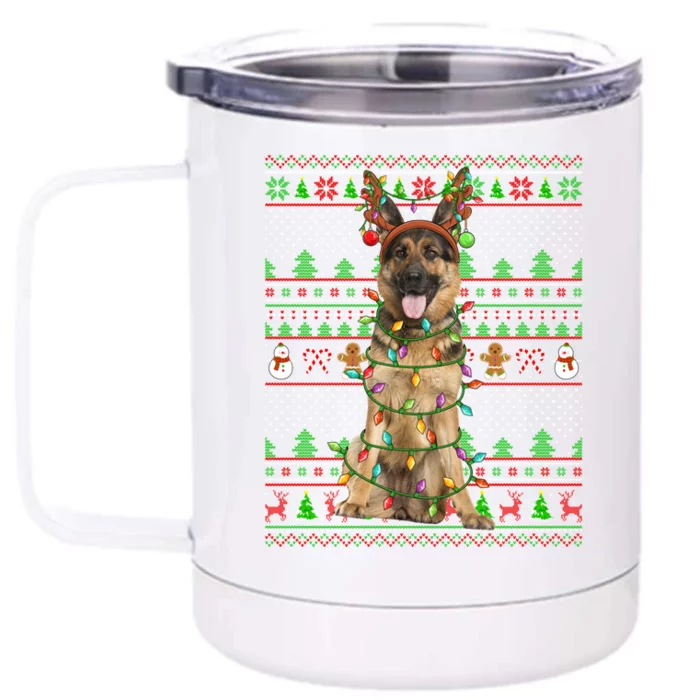 Funny Ugly Xmas Sweater Style Ger Shepherd Dog Christmas Gift Front & Back 12oz Stainless Steel Tumbler Cup