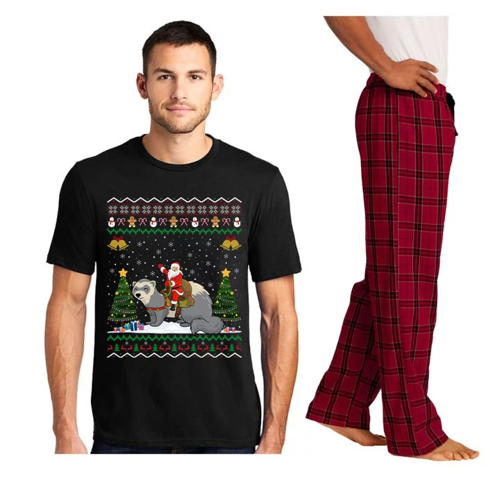 Ferret Ugly Xmas Gift Santa Riding Ferret Christmas Gift Pajama Set