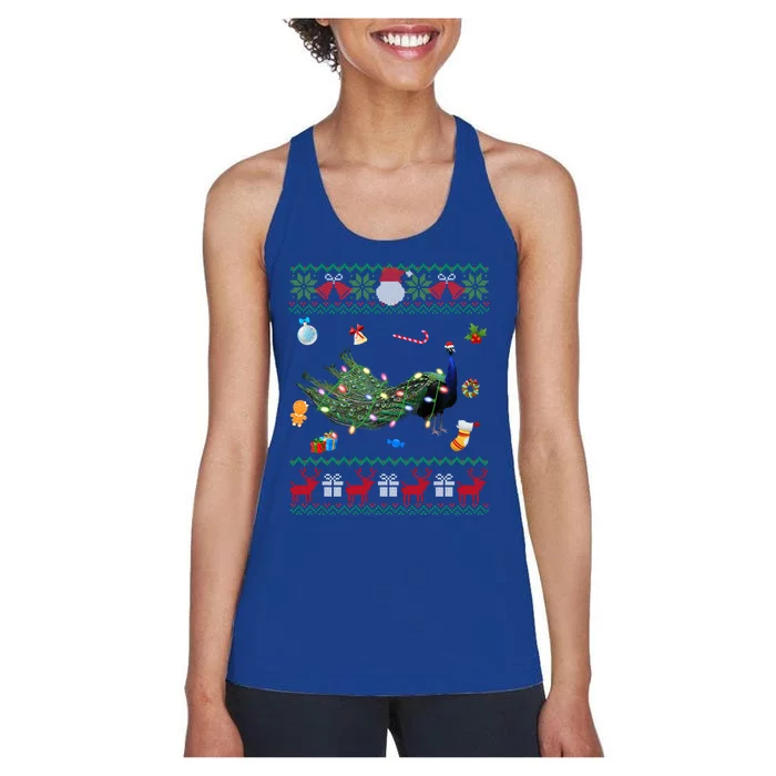 Funny Ugly Xmas Sweater Animals Lights Christmas Peacock Cute Gift Women's Racerback Tank