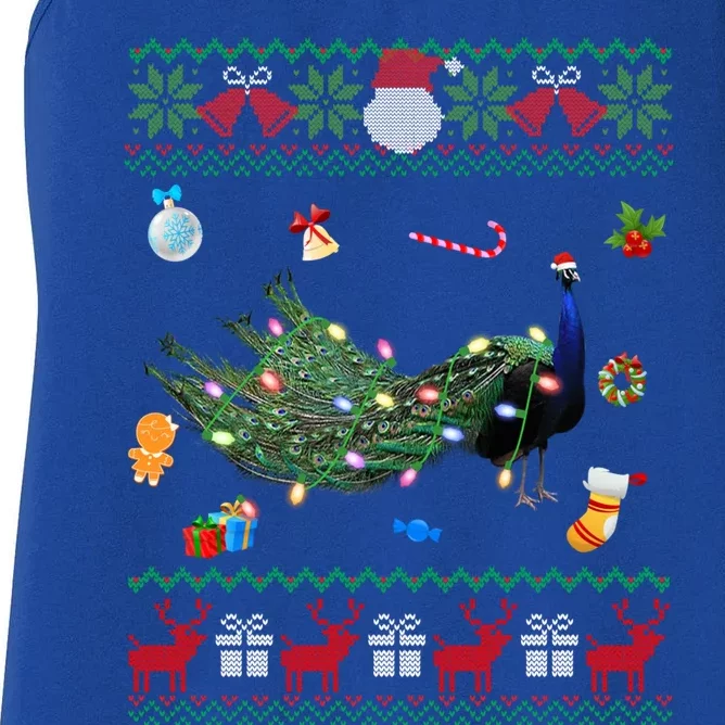 Funny Ugly Xmas Sweater Animals Lights Christmas Peacock Cute Gift Women's Racerback Tank