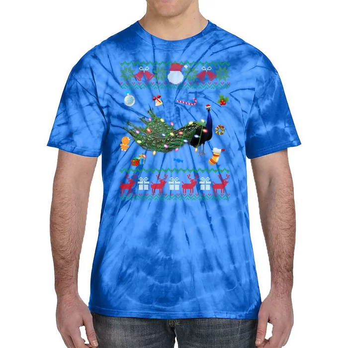 Funny Ugly Xmas Sweater Animals Lights Christmas Peacock Cute Gift Tie-Dye T-Shirt