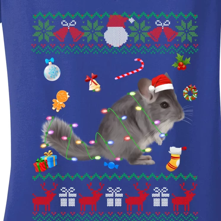 Funny Ugly Xmas Sweater Animals Lights Christmas Chinchilla Gift Women's V-Neck T-Shirt