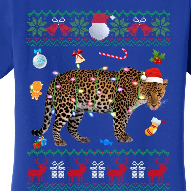 Funny Ugly Xmas Sweater Animals Lights Christmas Leopard Gift Women's T-Shirt