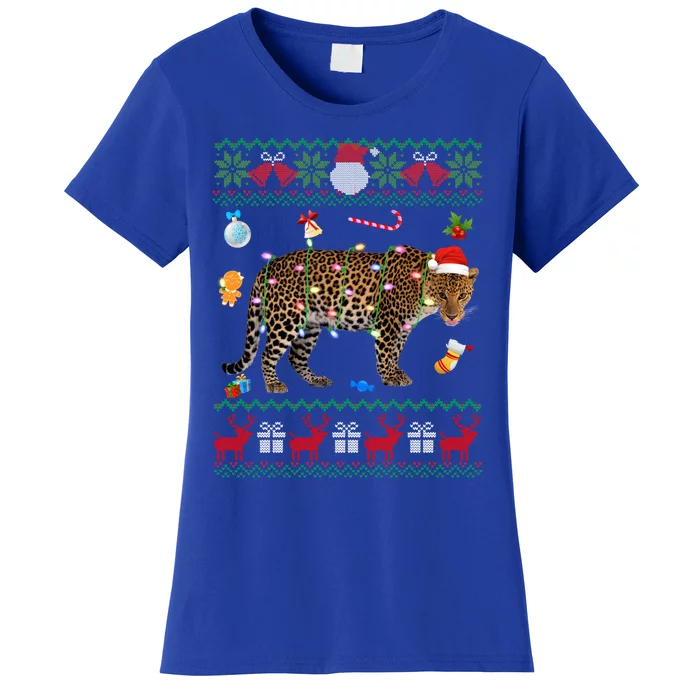 Funny Ugly Xmas Sweater Animals Lights Christmas Leopard Gift Women's T-Shirt