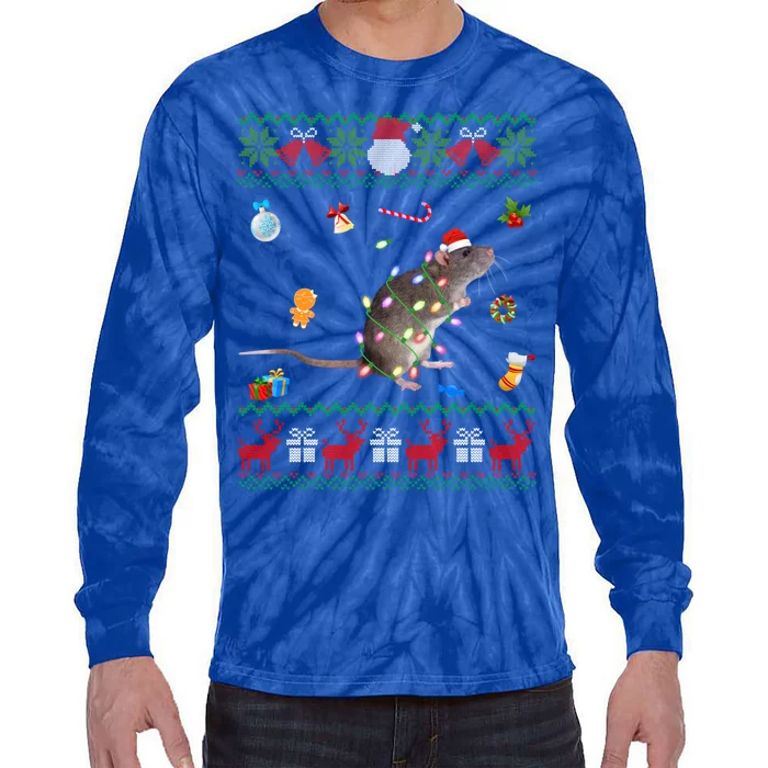 Funny Ugly Xmas Sweater Animals Lights Christmas Rat Funny Gift Tie-Dye Long Sleeve Shirt