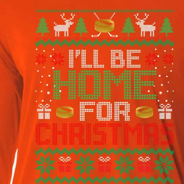 Funny Ugly Xmas Ill Be Home For Christmas Hockey Gift Cooling Performance Long Sleeve Crew