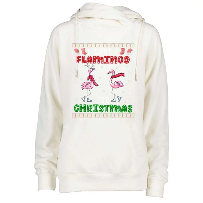 Flamingo Ugly Xmas Sweater I Want A Flamingo For Christmas Gift Womens Funnel Neck Pullover Hood