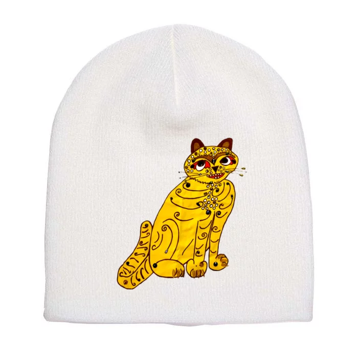 Funny Ugly Yellow Cat Gift Idea For Fan Lover Short Acrylic Beanie