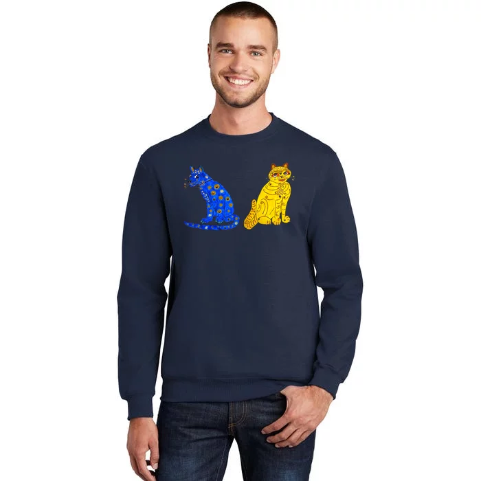 Funny Ugly Yellow Cat And Ugly Blue Cat Tall Sweatshirt