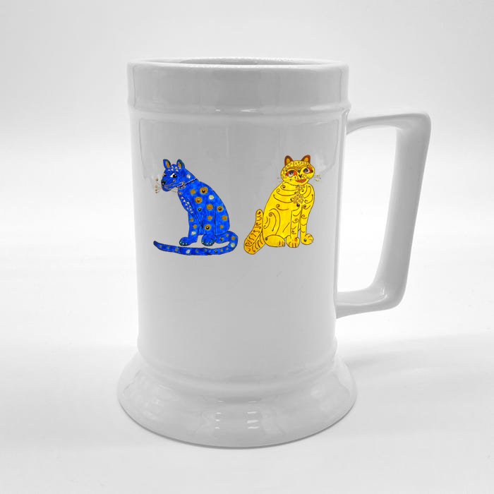 Funny Ugly Yellow Cat And Ugly Blue Cat Front & Back Beer Stein