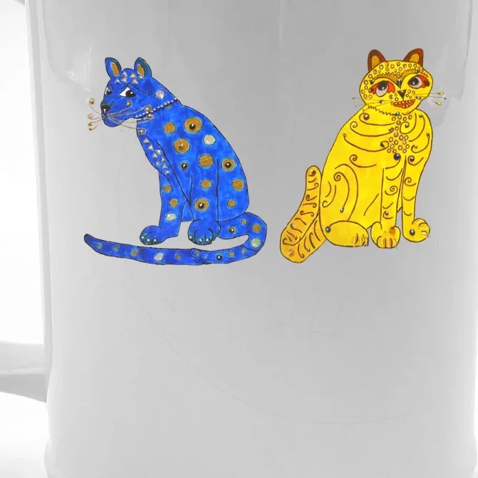 Funny Ugly Yellow Cat And Ugly Blue Cat Front & Back Beer Stein