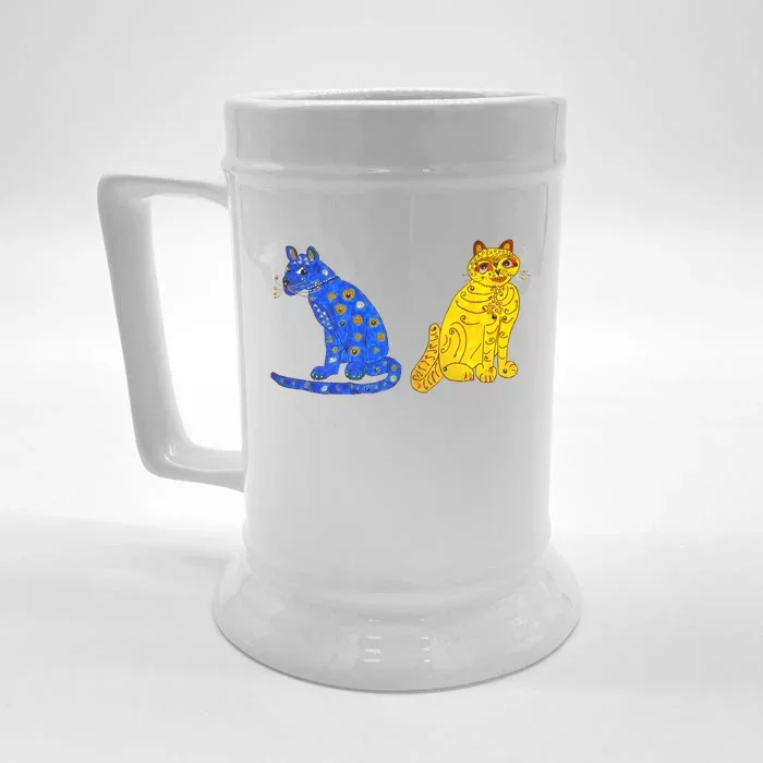 Funny Ugly Yellow Cat And Ugly Blue Cat Front & Back Beer Stein