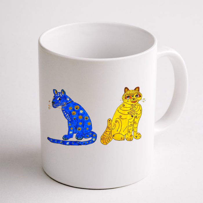 Funny Ugly Yellow Cat And Ugly Blue Cat Front & Back Coffee Mug