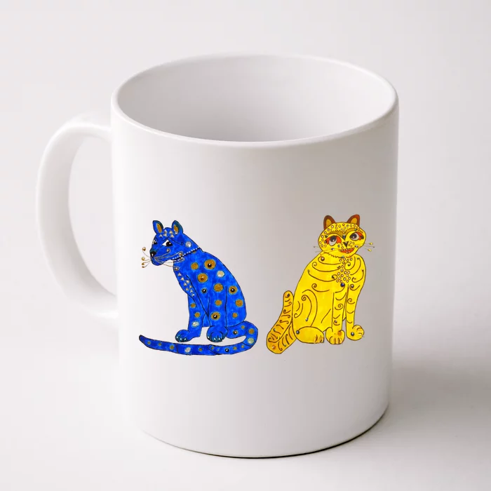 Funny Ugly Yellow Cat And Ugly Blue Cat Front & Back Coffee Mug