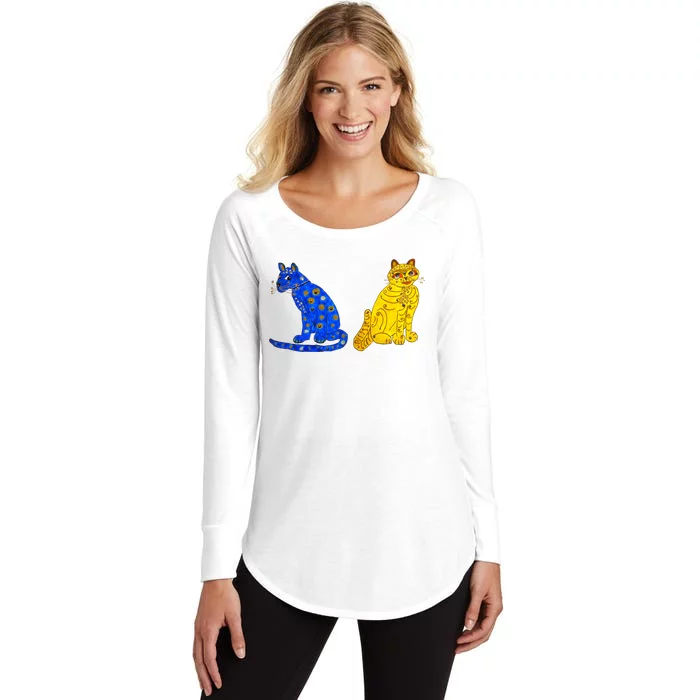 Funny Ugly Yellow Cat And Ugly Blue Cat Women's Perfect Tri Tunic Long Sleeve Shirt