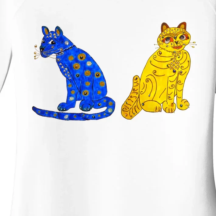 Funny Ugly Yellow Cat And Ugly Blue Cat Women's Perfect Tri Tunic Long Sleeve Shirt