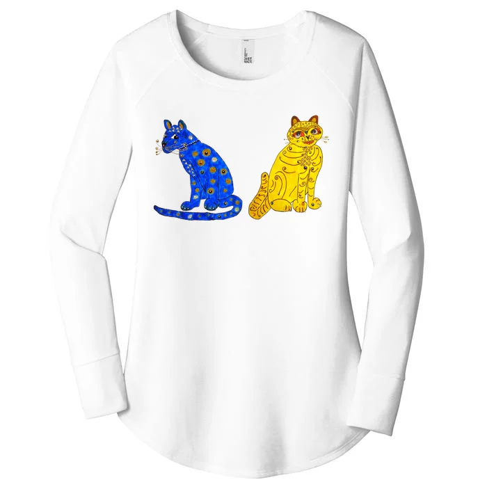 Funny Ugly Yellow Cat And Ugly Blue Cat Women's Perfect Tri Tunic Long Sleeve Shirt