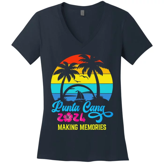 Family Vacation 2024 Dominican Republic Punta Cana Vacation Women's V-Neck T-Shirt