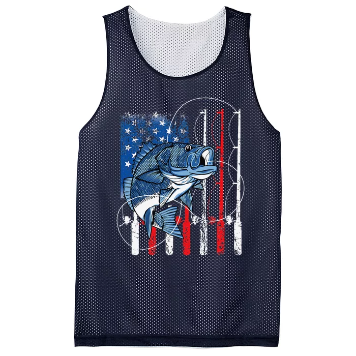 Fishing Vintage American Flag Bass Fisherman Gifts Mesh Reversible Basketball Jersey Tank