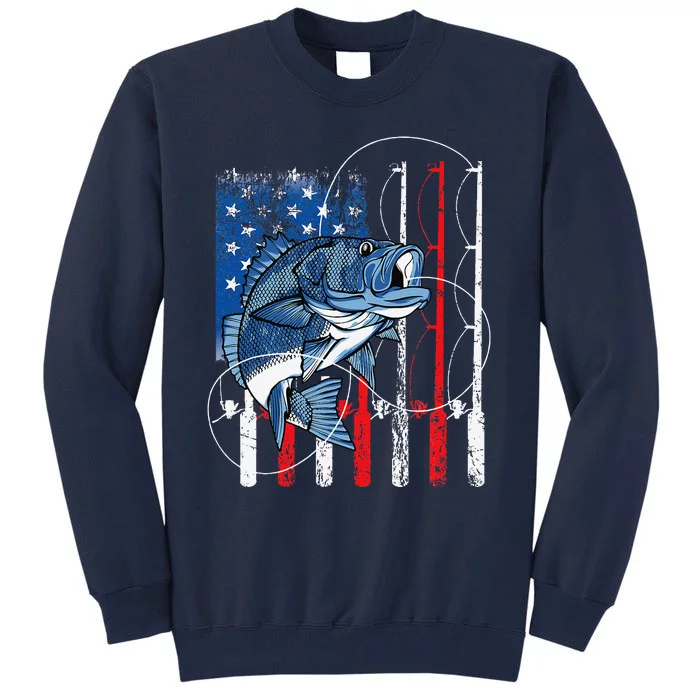 Fishing Vintage American Flag Bass Fisherman Gifts Tall Sweatshirt