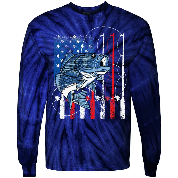 Fishing Vintage American Flag Bass Fisherman Gifts Tie-Dye Long Sleeve Shirt