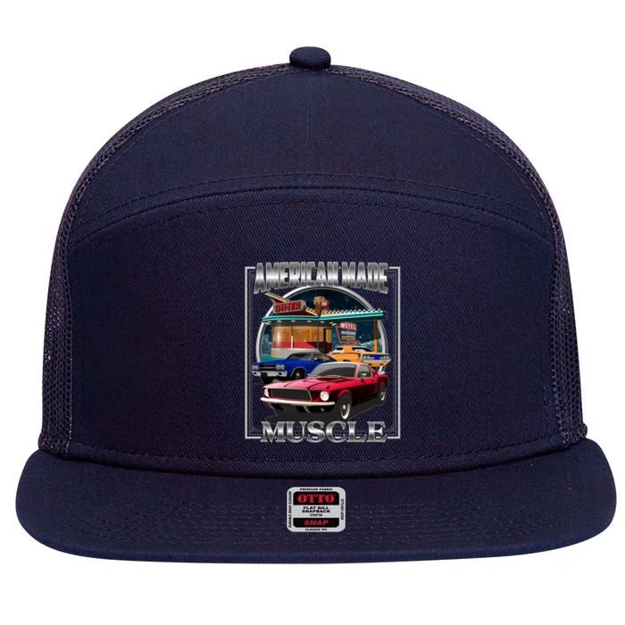 Funny Vintage American Made Muscle Classic Cars And Diner 7 Panel Mesh Trucker Snapback Hat