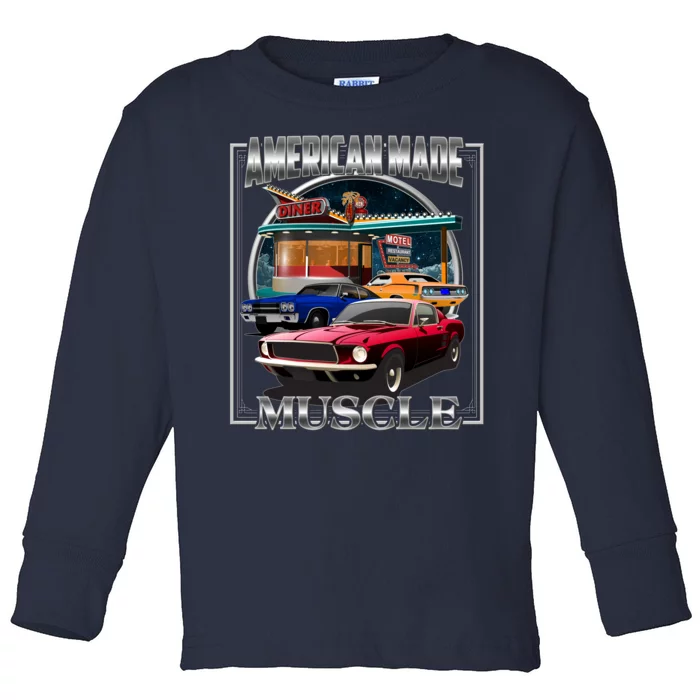 Funny Vintage American Made Muscle Classic Cars And Diner Toddler Long Sleeve Shirt