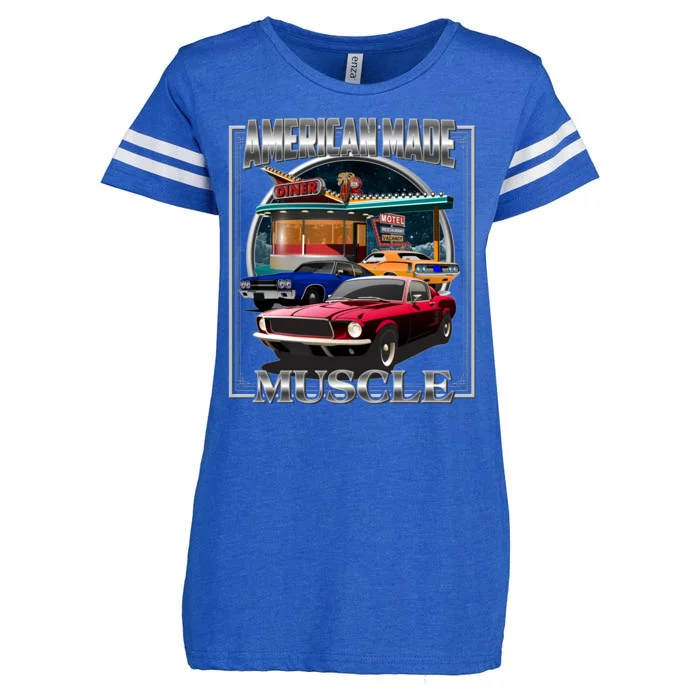 Funny Vintage American Made Muscle Classic Cars And Diner Enza Ladies Jersey Football T-Shirt