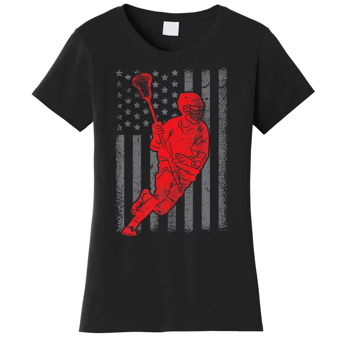 Funny Vintage American Flag Lacrosse USA Sport Women's T-Shirt