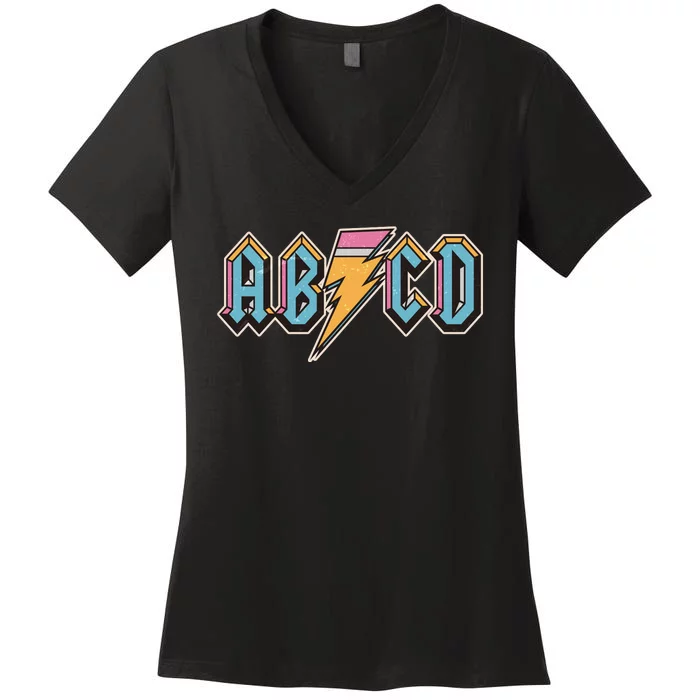 Funny Vintage ABCD Rock Logo Women's V-Neck T-Shirt