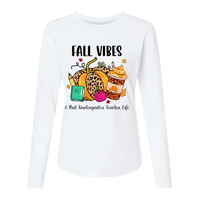 Fall Vibes And That Kindergarten Teacher Life Leopard Pumpkin Gift Womens Cotton Relaxed Long Sleeve T-Shirt