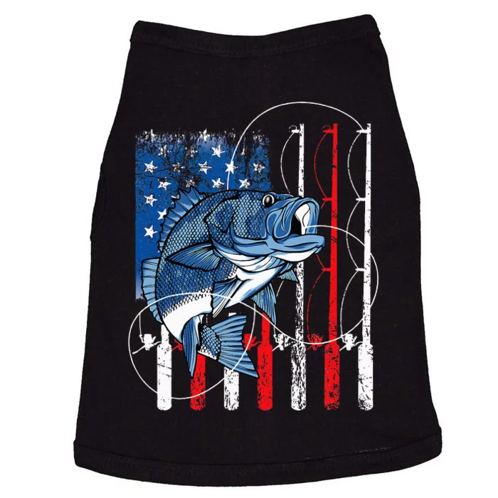 Fishing Vintage American Flag Bass Fisherman Gifts Doggie Tank