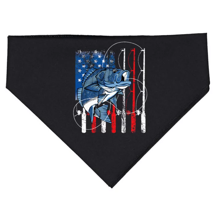 Fishing Vintage American Flag Bass Fisherman Gifts USA-Made Doggie Bandana