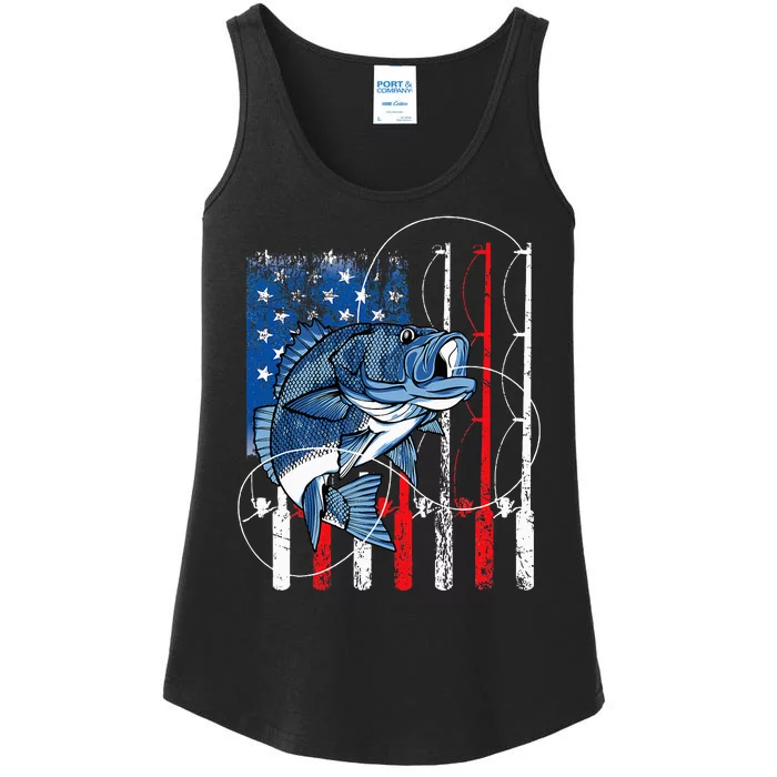 Fishing Vintage American Flag Bass Fisherman Gifts Ladies Essential Tank