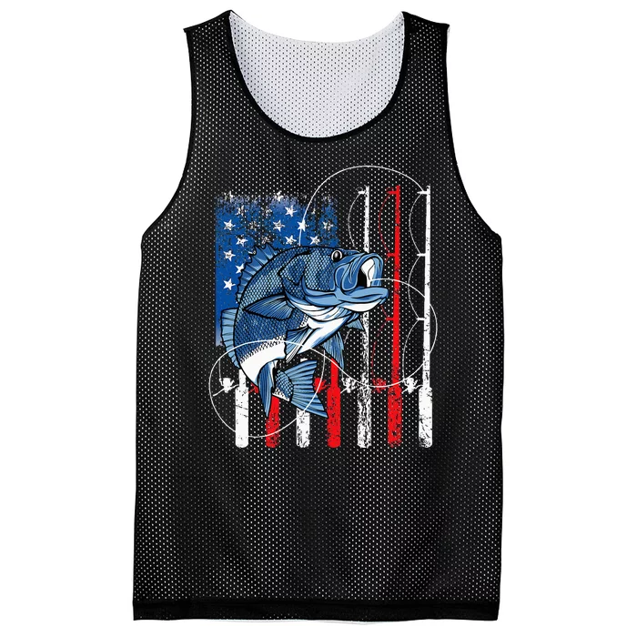 Fishing Vintage American Flag Bass Fisherman Gifts Mesh Reversible Basketball Jersey Tank