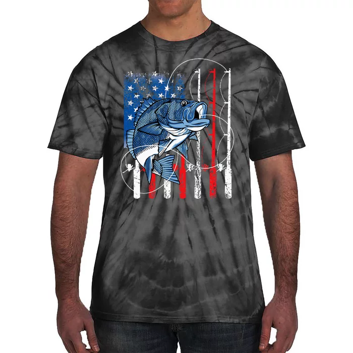 Fishing Vintage American Flag Bass Fisherman Gifts Tie-Dye T-Shirt