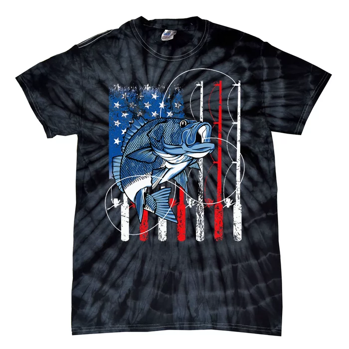 Fishing Vintage American Flag Bass Fisherman Gifts Tie-Dye T-Shirt