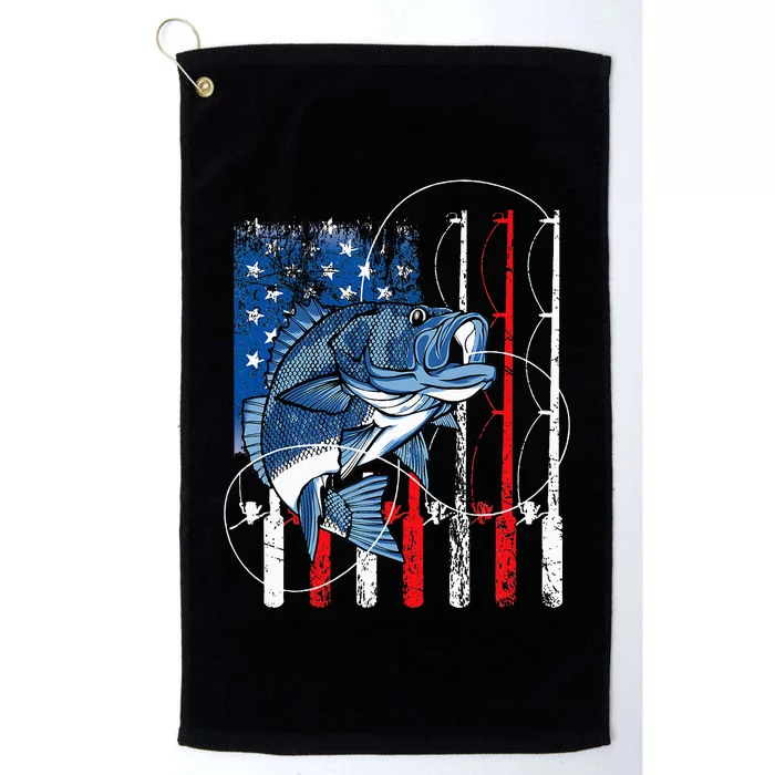 Fishing Vintage American Flag Bass Fisherman Gifts Platinum Collection Golf Towel