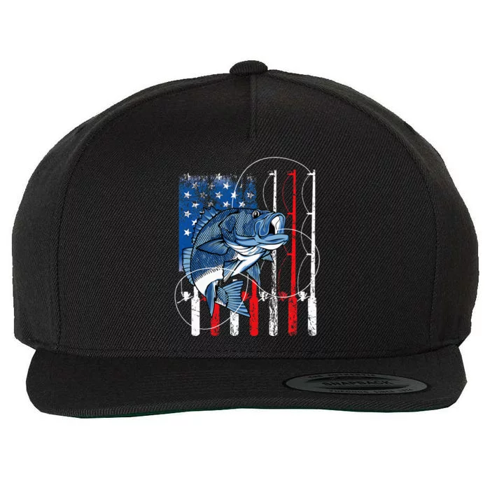 Fishing Vintage American Flag Bass Fisherman Gifts Wool Snapback Cap